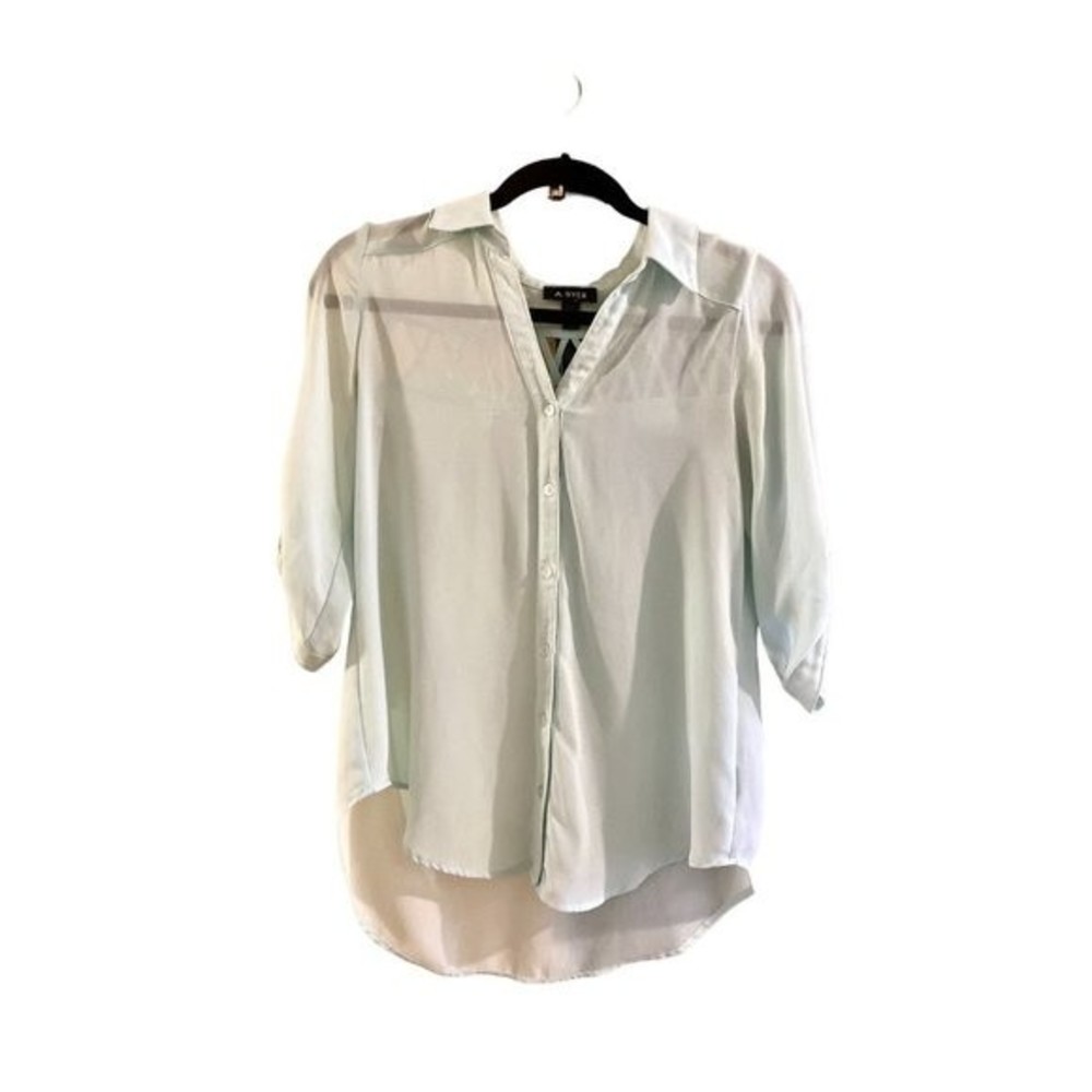 A. Byer Light Blue 3/4 Sleeve Top with Cross Back Design​